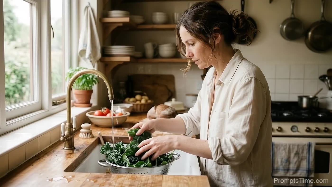Person rinses leafy greens