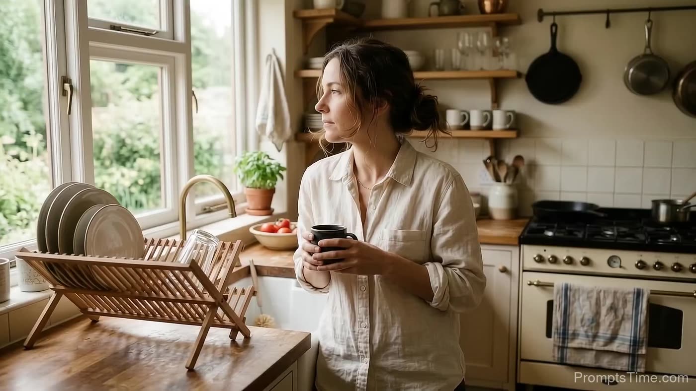 Person holding coffee looking out