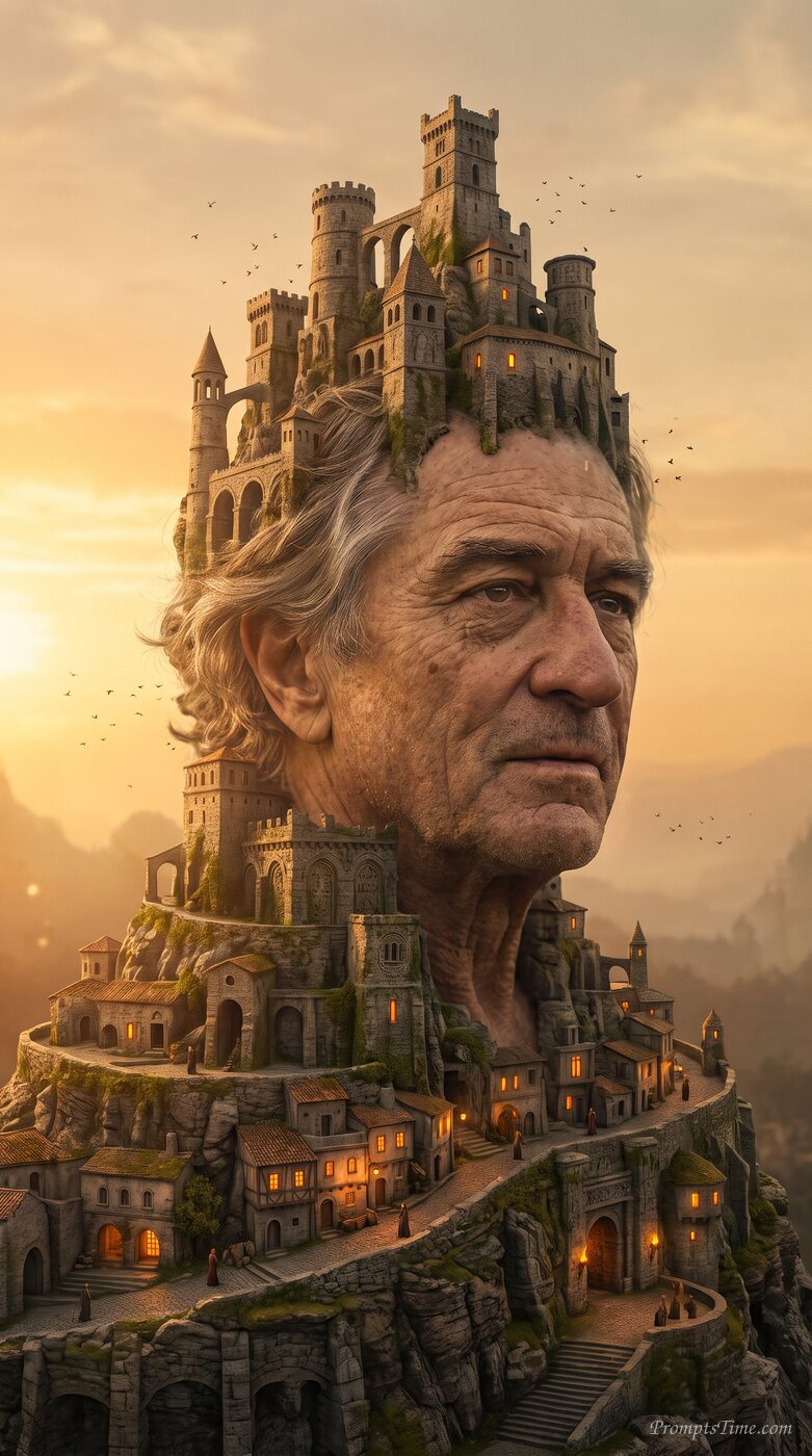 Man's head transforms into city