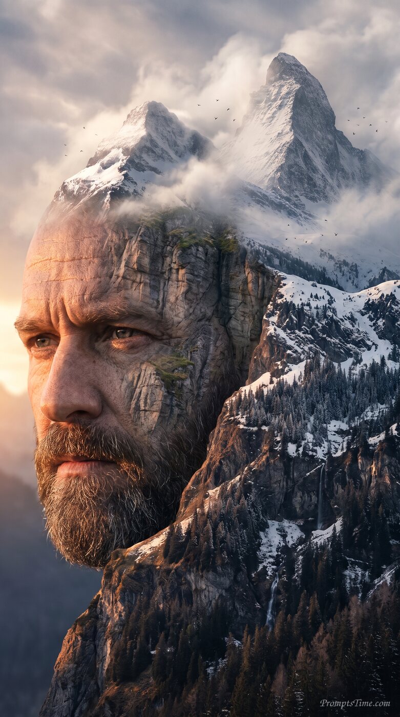 Man transforming into mountain l…