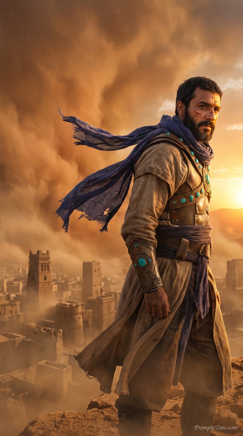 Man overlooking desert towers