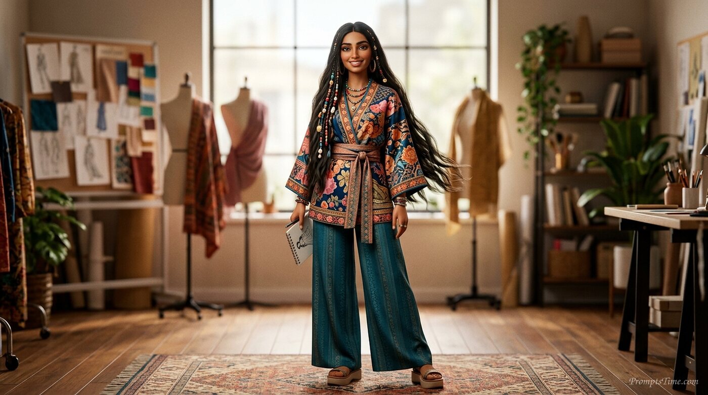 Fashion creator posing in kimono — AI-generated images image