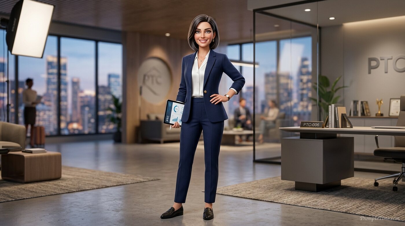 Elena wearing navy pantsuit — AI-generated images image