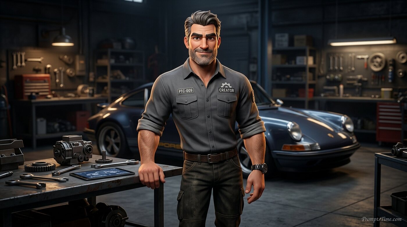 Mechanic character smiling portrait — AI-generated images image