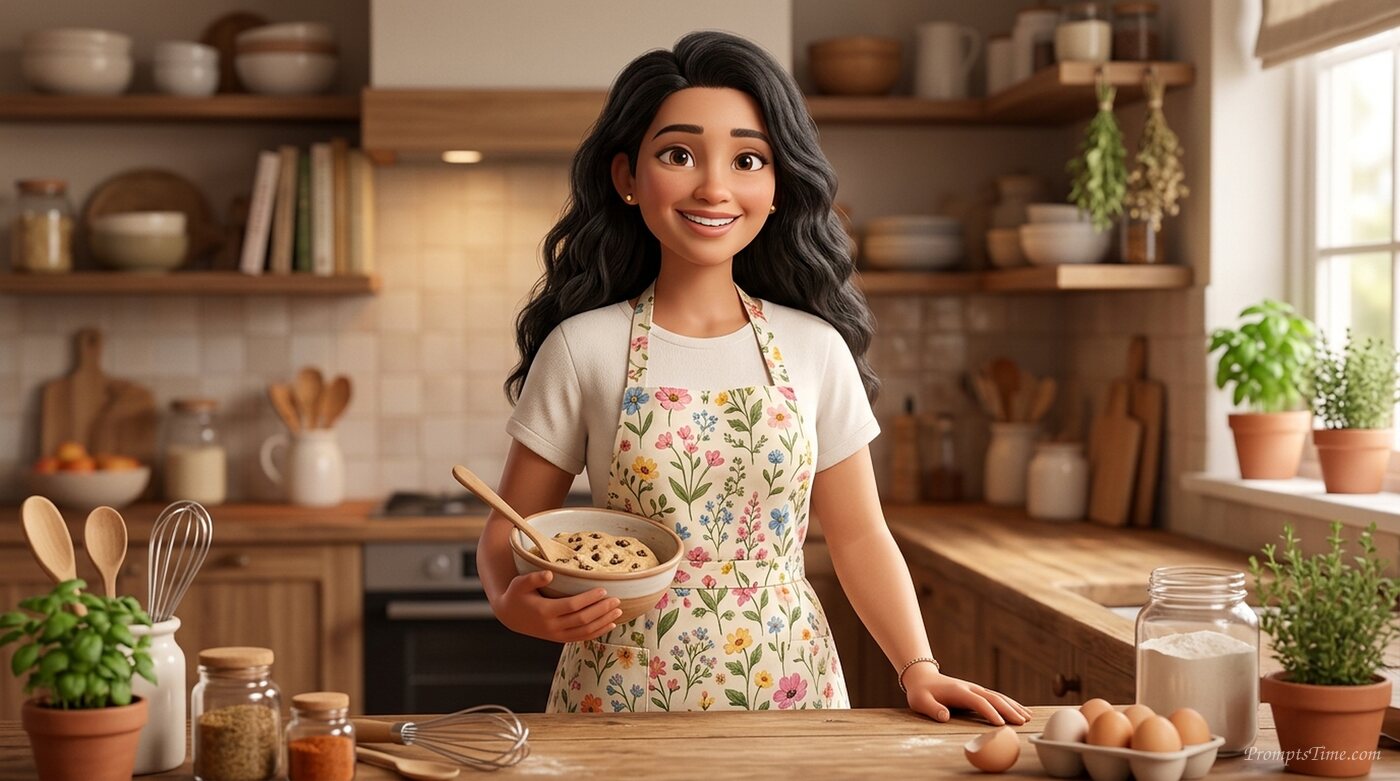 Food creator wearing floral apron — AI-generated images image