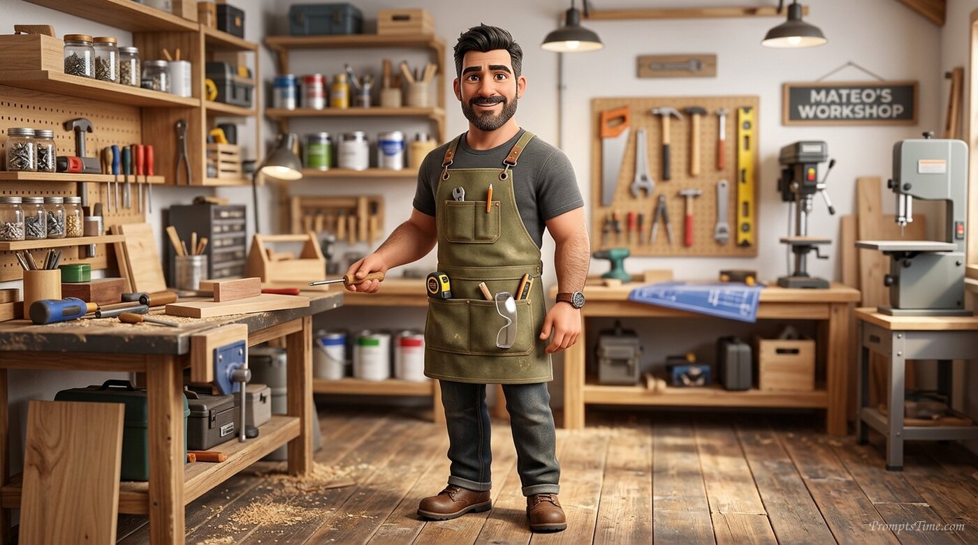 Mateo wearing utility apron — AI-generated images image