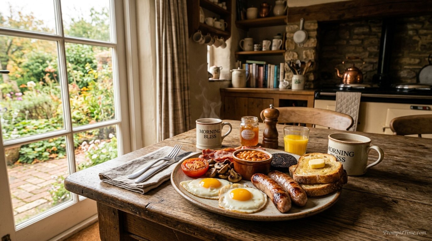 Full English breakfast on plate — AI-generated images image