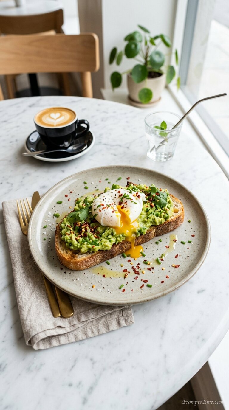 Avocado toast with poached egg — AI-generated images image