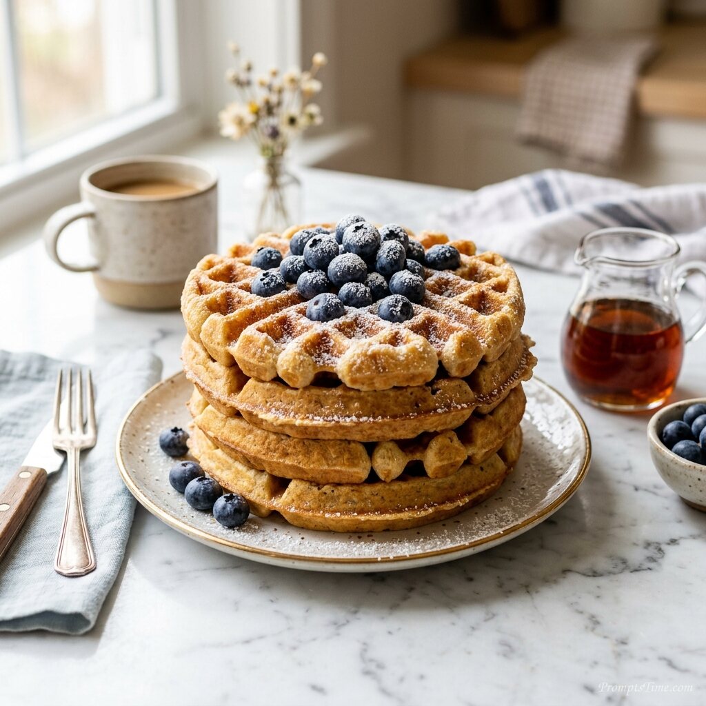 Waffles topped with fresh bluebe… — AI-generated images image