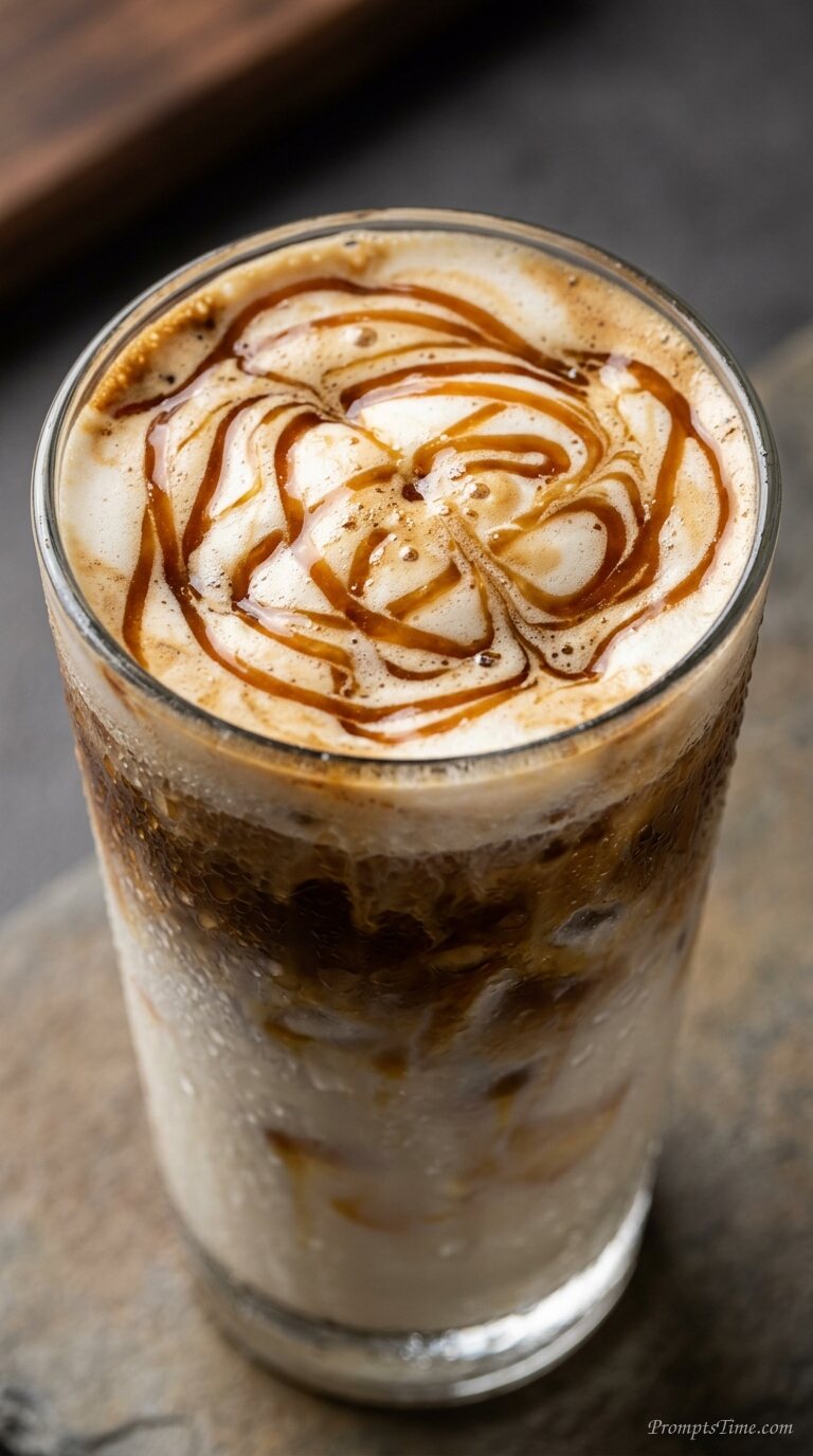 Iced caramel macchiato with cream — AI-generated images image