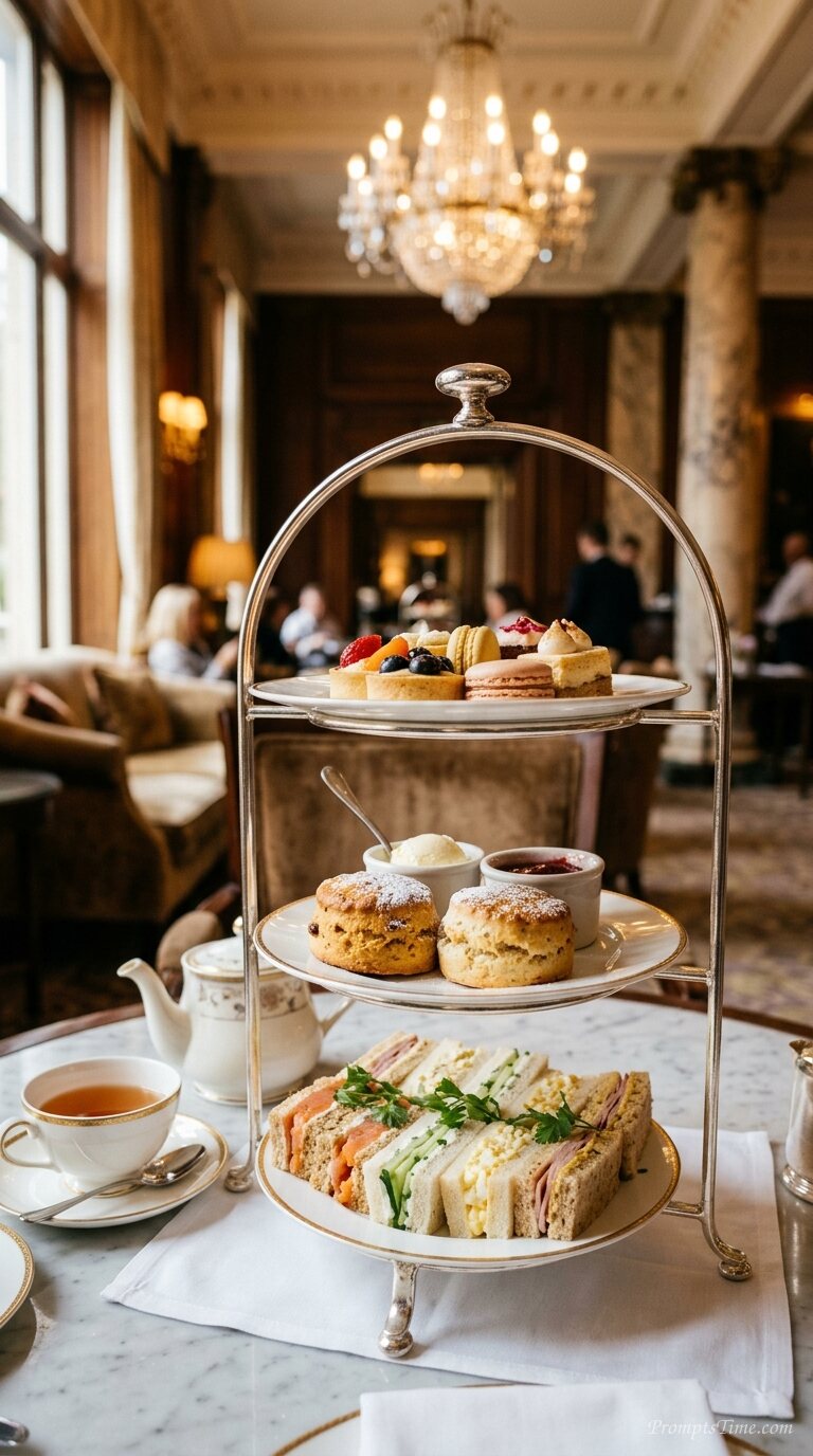 Afternoon tea stand with food — AI-generated images image