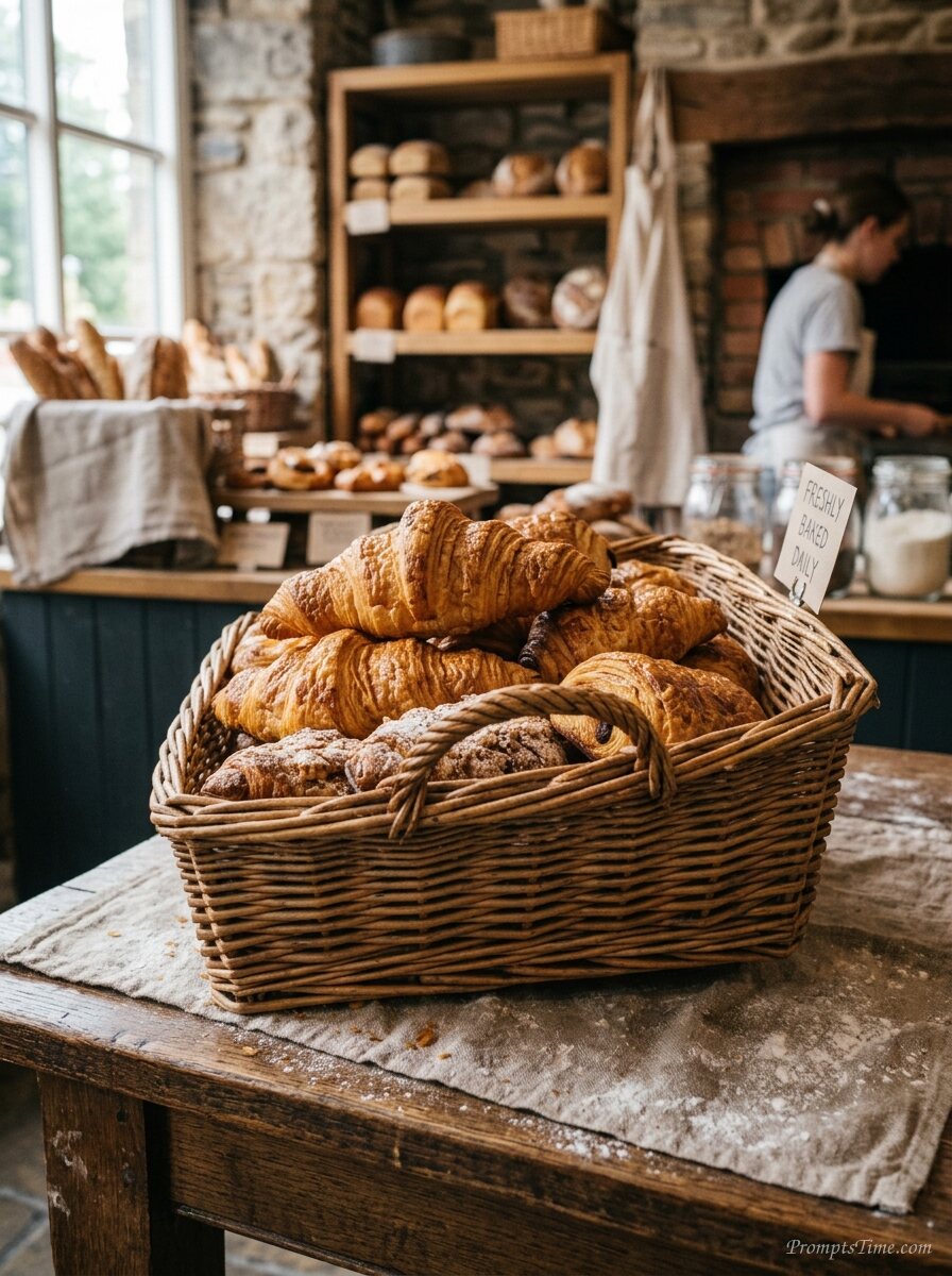 Bakery basket of fresh croissants — AI-generated images image