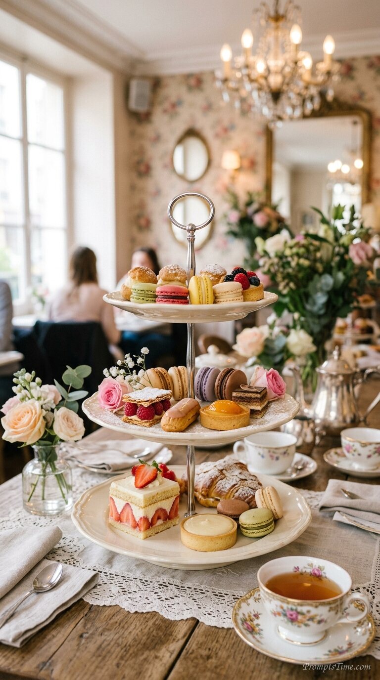 Pastries and macarons on tray — AI-generated images image