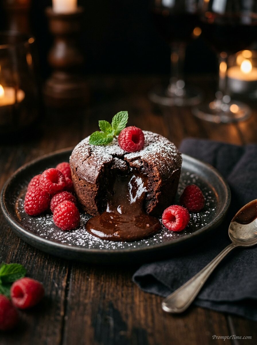 Chocolate lava cake with raspber… — AI-generated images image