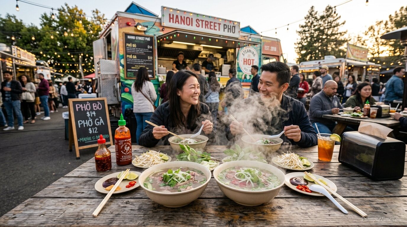 Vietnamese pho on restaurant table — AI-generated images image