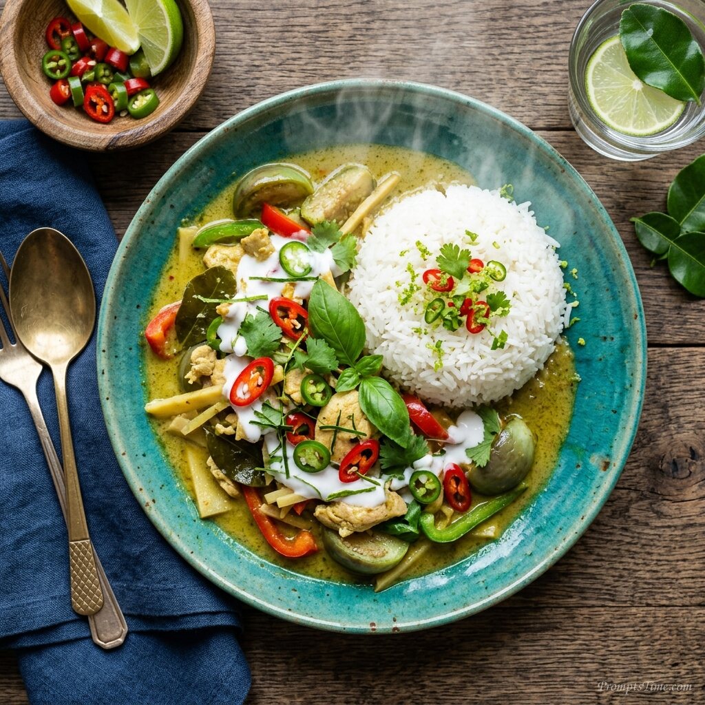 Thai green curry with rice — AI-generated images image