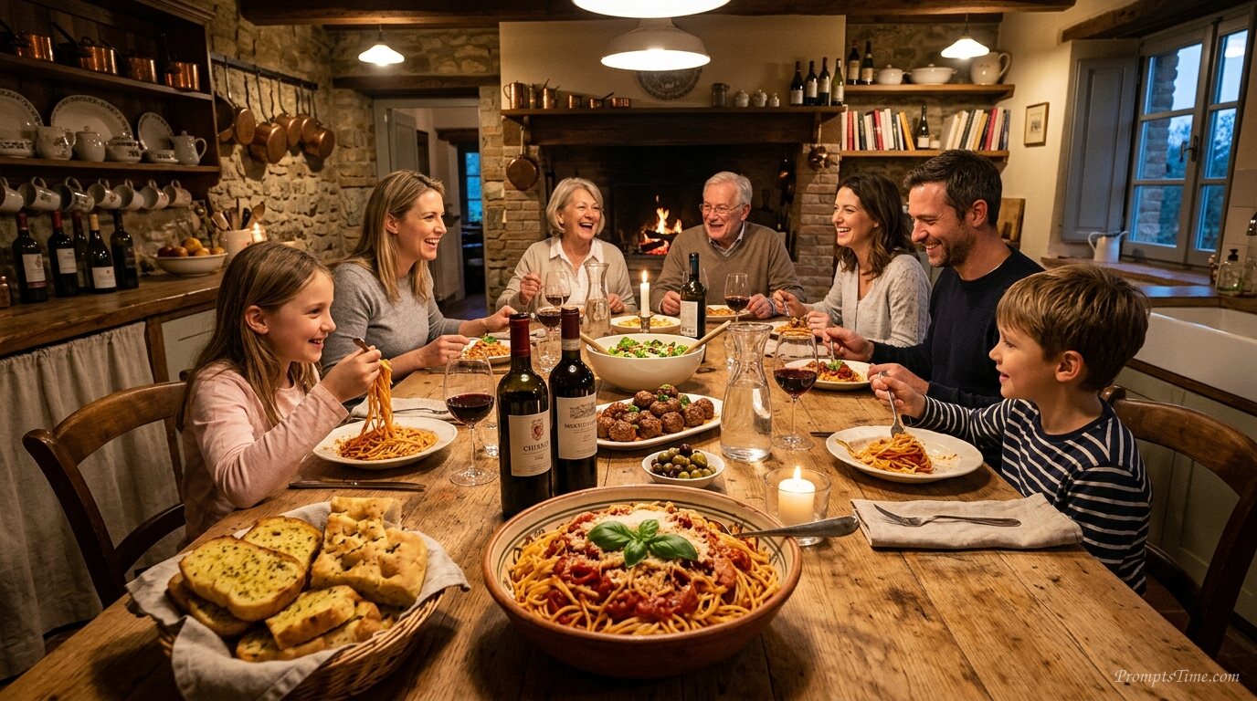 Italian pasta feast on table — AI-generated images image