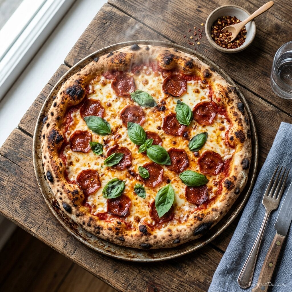 Pepperoni pizza with basil — AI-generated images image