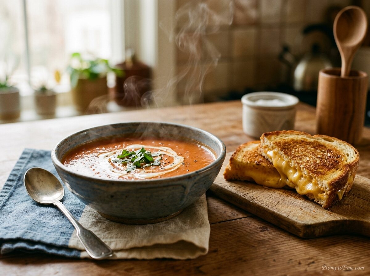 Tomato soup with grilled cheese — AI-generated images image