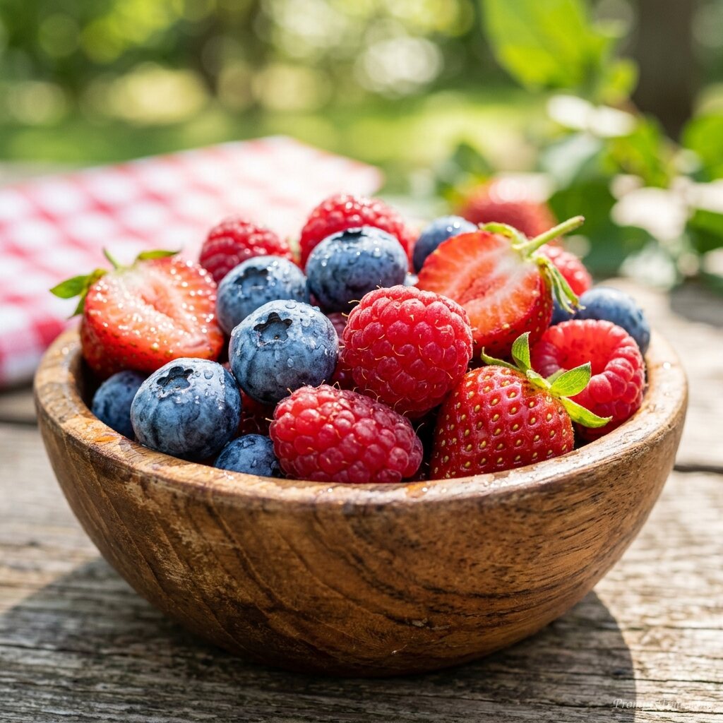 Berries in wooden bowl — AI-generated images image