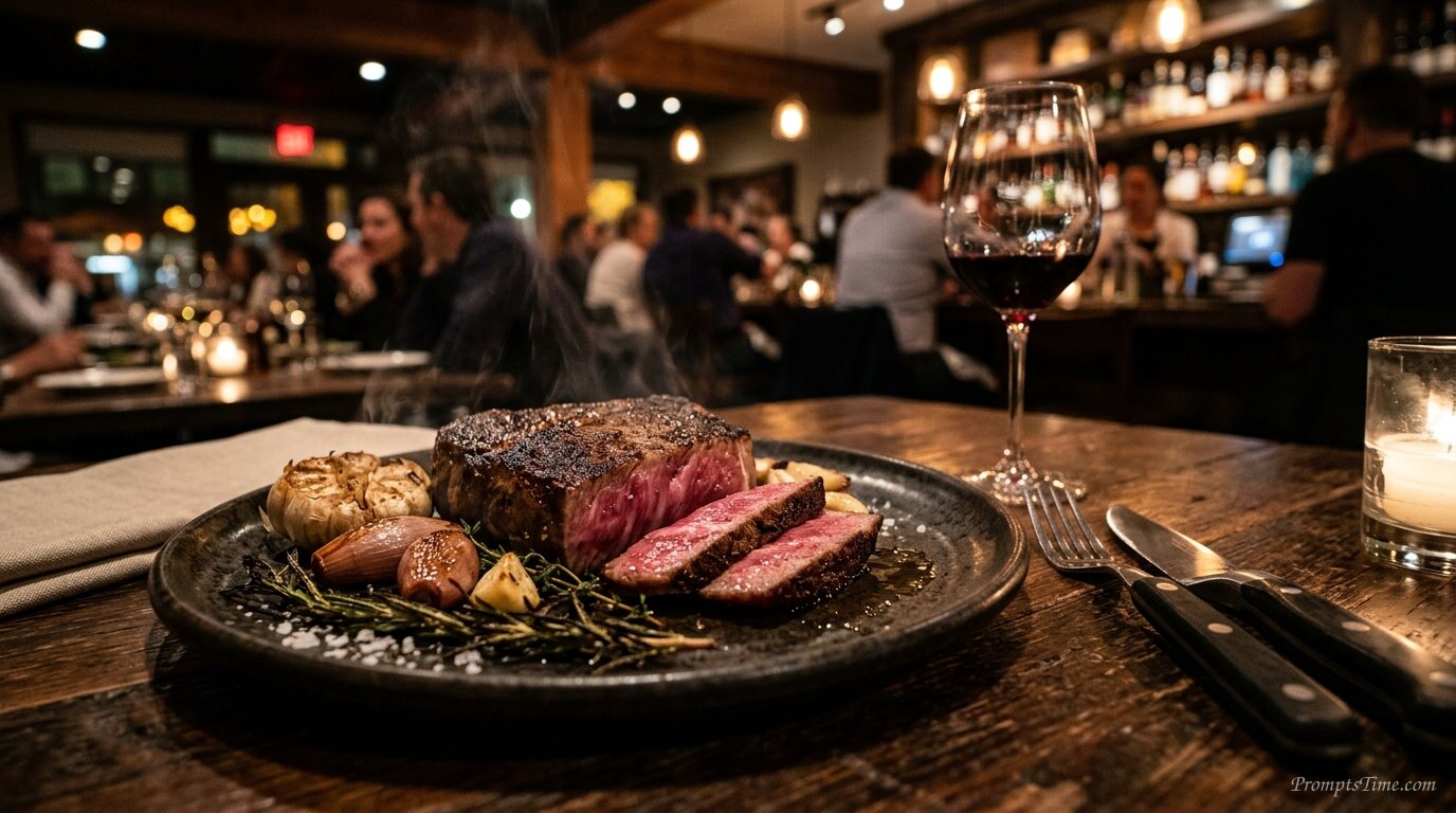Wagyu steak with roasted garlic — AI-generated images image