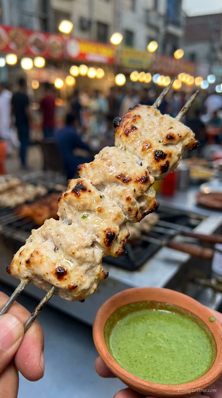 Hand holding chicken malai boti — AI-generated images image