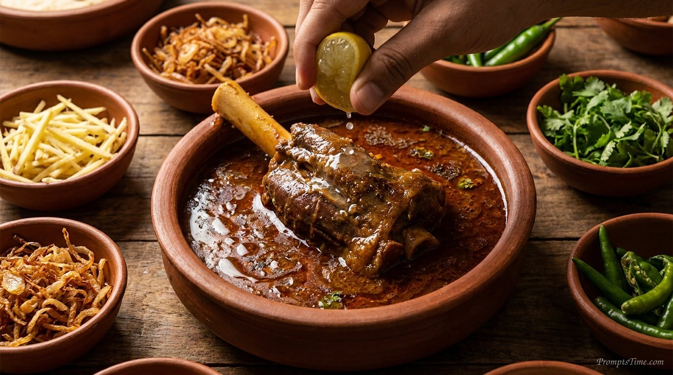 Pouring lemon juice on Nihari — AI-generated images image