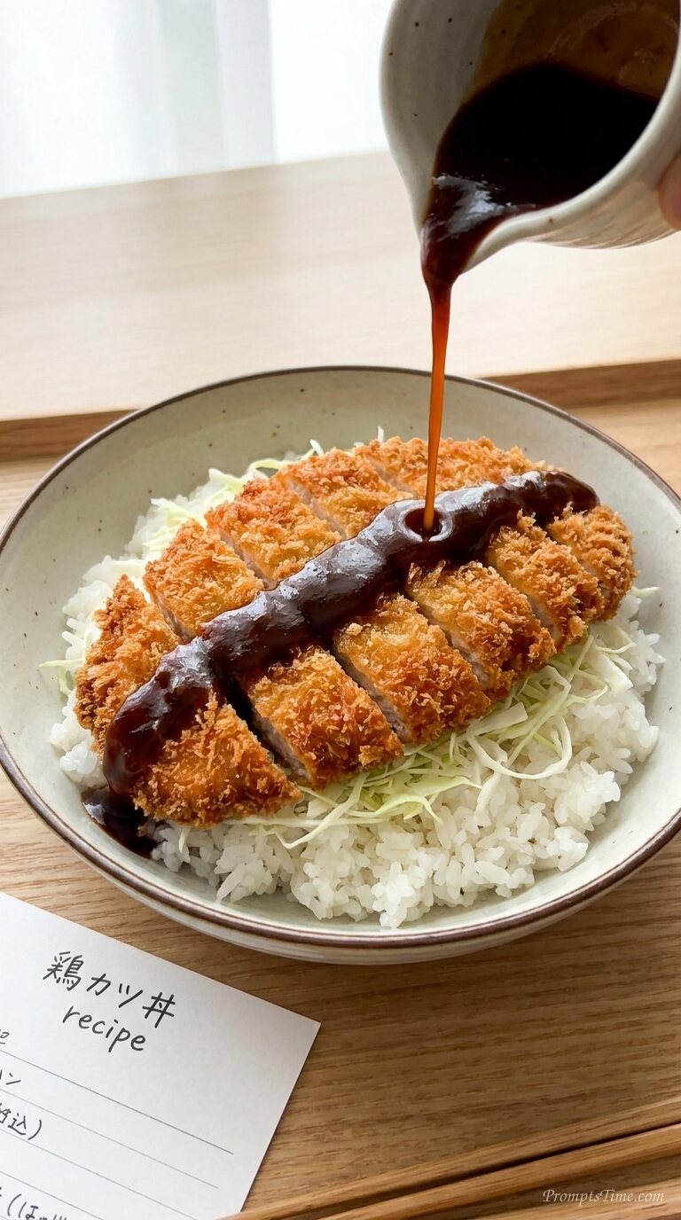 Pouring tonkatsu sauce over chicken — AI-generated images image