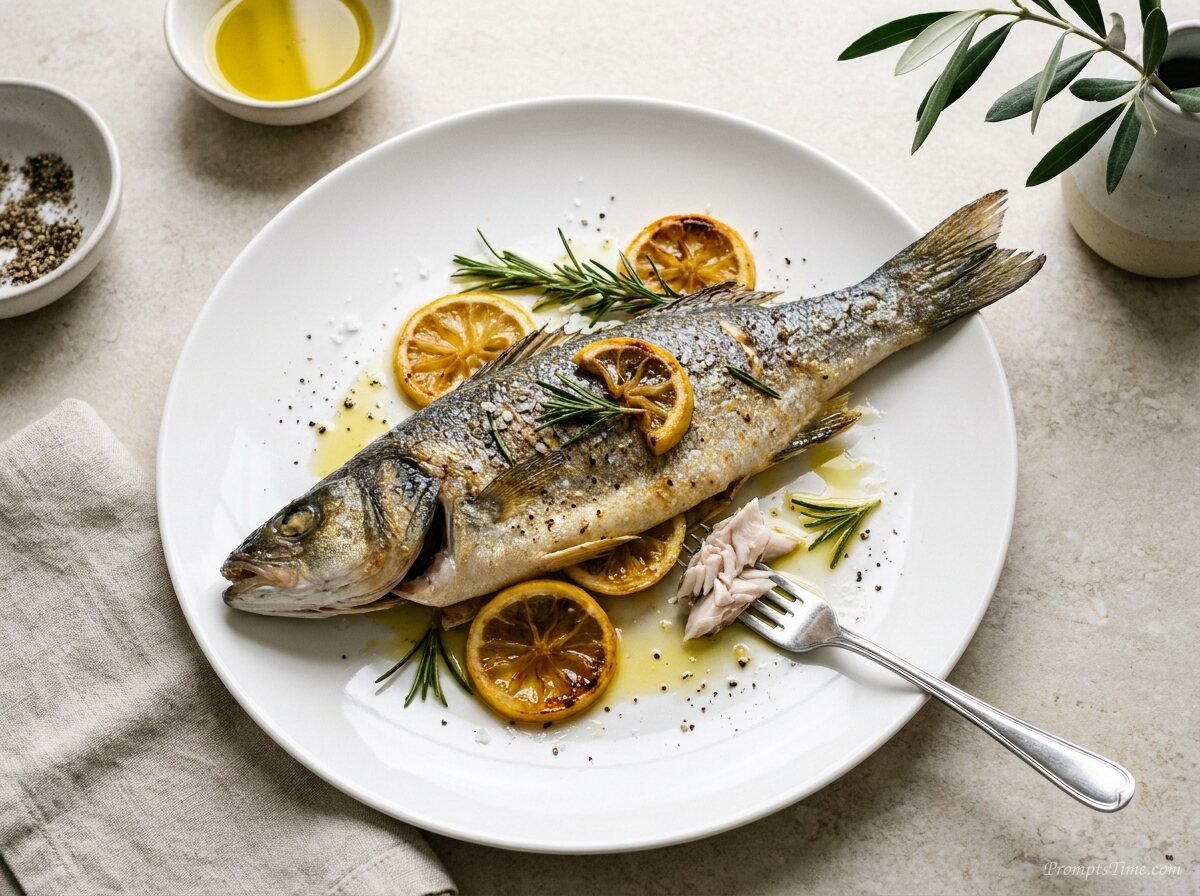 Baked sea bass with lemon — AI-generated images image