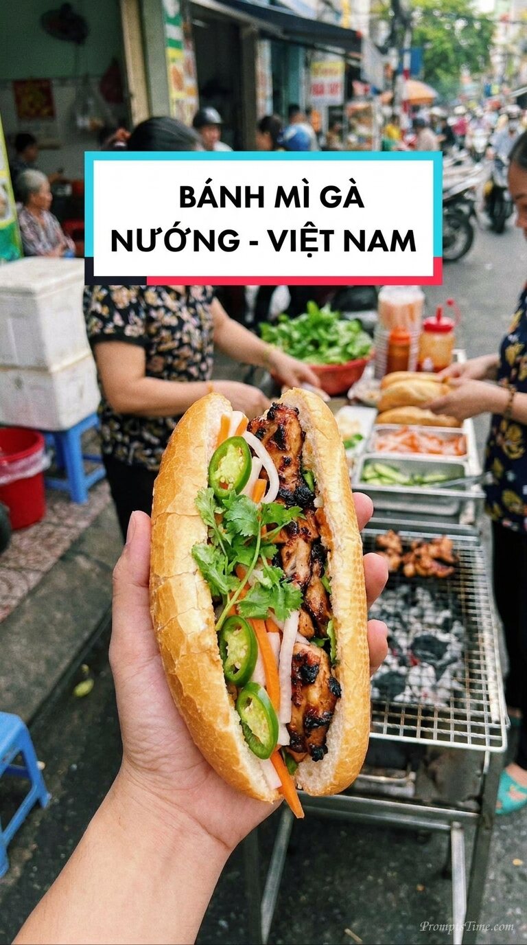 Holding grilled chicken banh mi — AI-generated images image