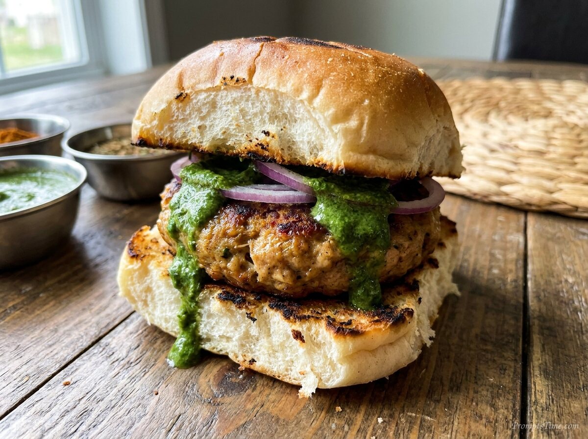 Chicken bun kebab on table — AI-generated images image