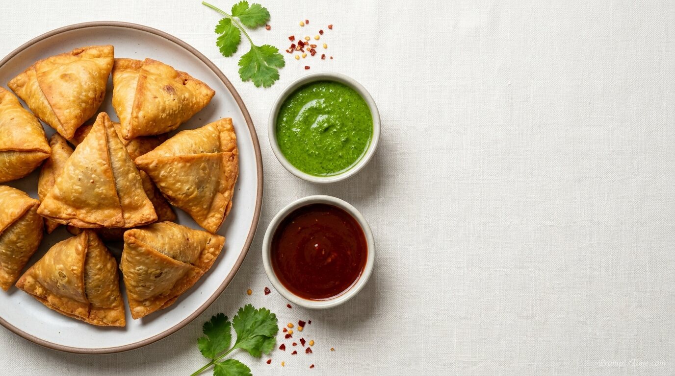 Beef samosa platter with chutneys — AI-generated images image