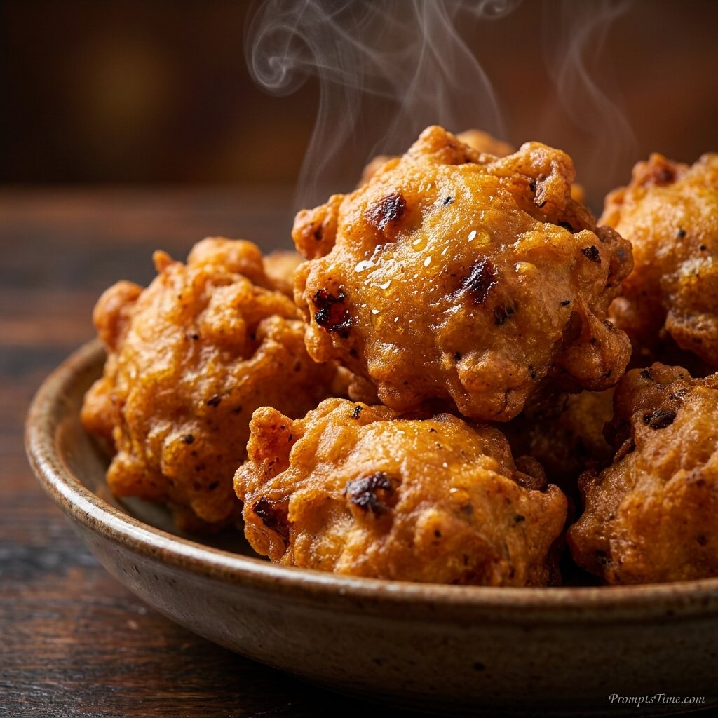 Crispy chicken pakoras frying — AI-generated images image