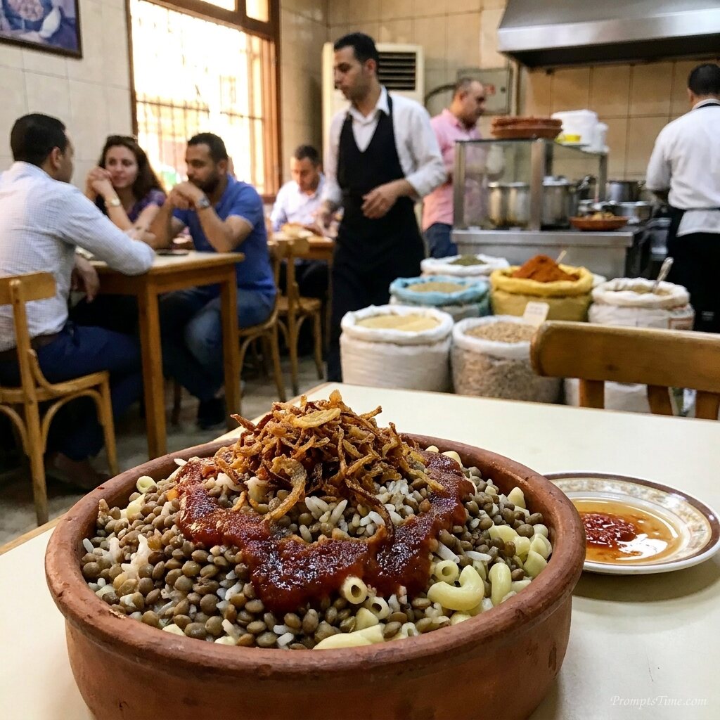 Egyptian koshari in restaurant — AI-generated images image