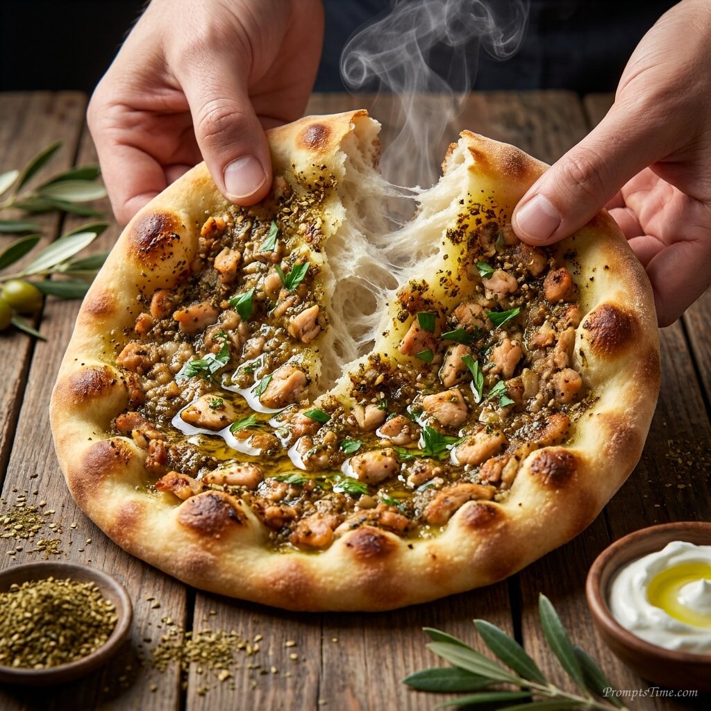 Tearing chicken flatbread — AI-generated images image