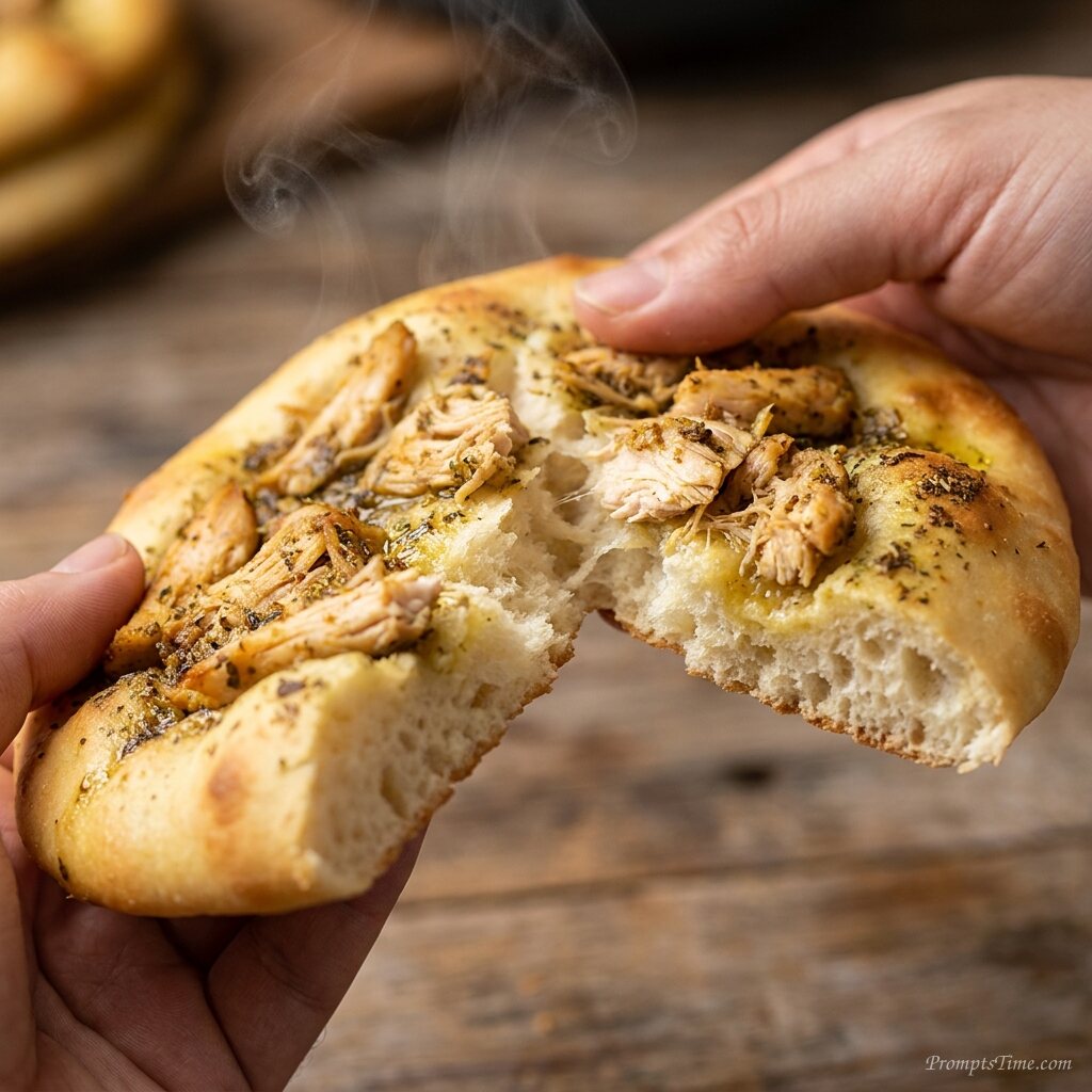 Tearing chicken flatbread open — AI-generated images image