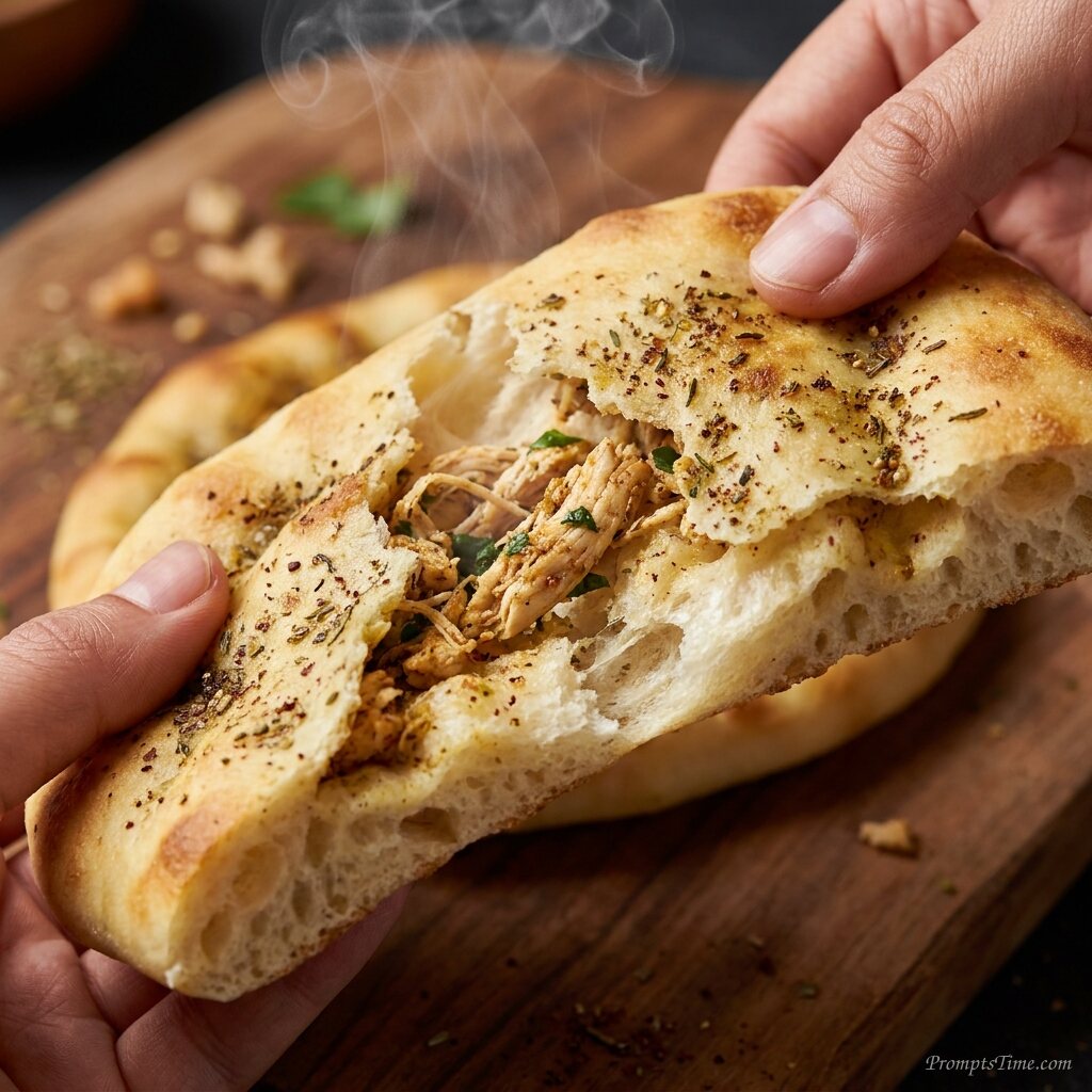 Tearing chicken manakish flatbread — AI-generated images image
