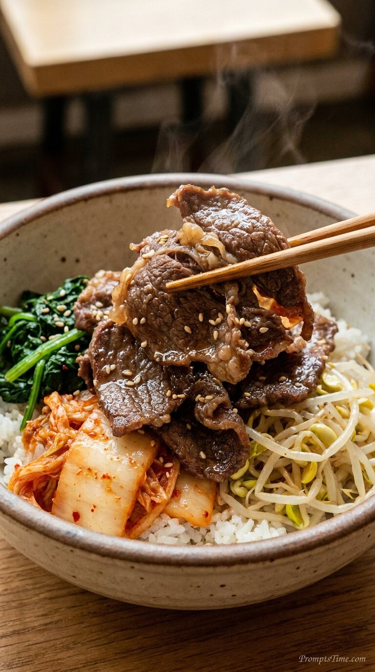 Chopsticks lifting beef bulgogi … 2 — AI-generated images image