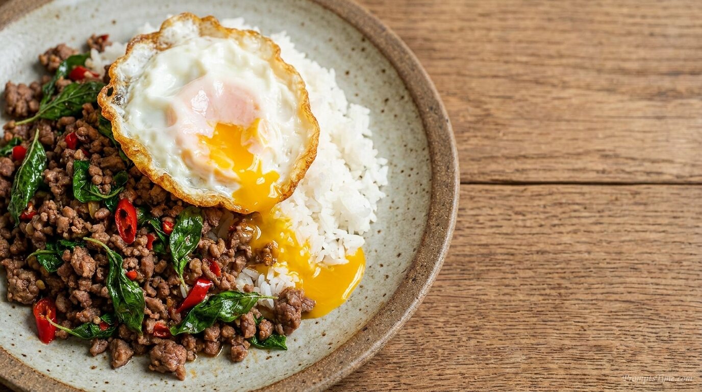 Thai basil beef served with — AI-generated images image