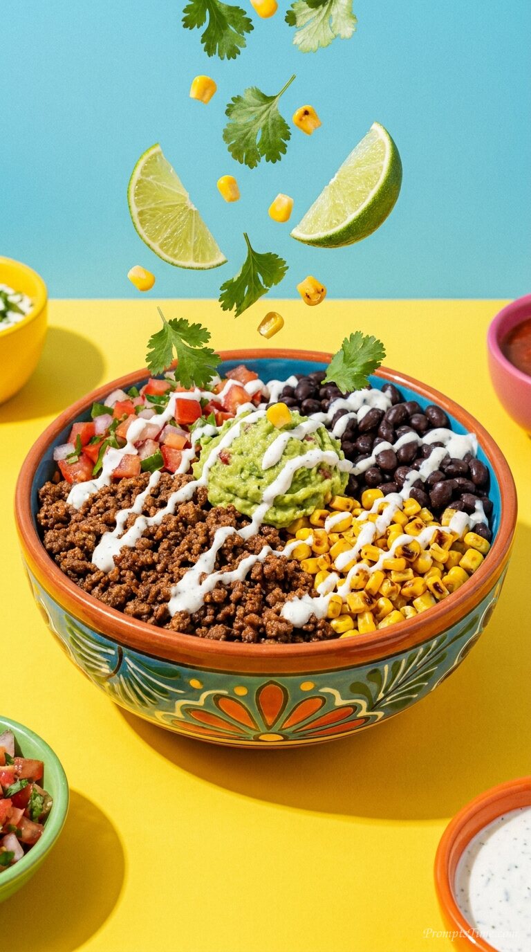 Beef burrito bowl ingredients fa… — AI-generated images image