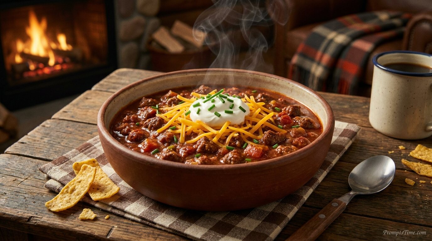 Beef chili served in bowl — AI-generated images image
