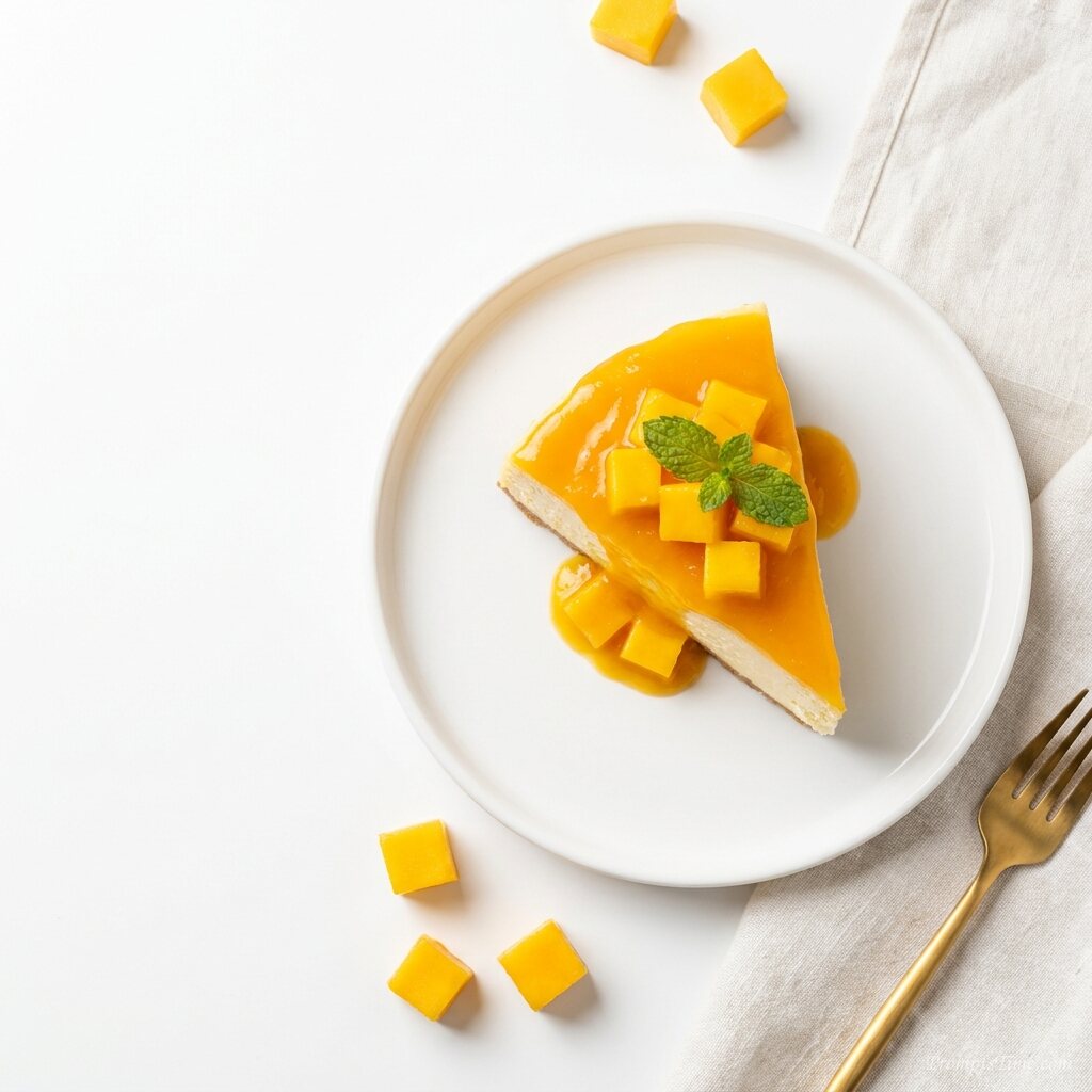 Mango cheesecake slice on surface — AI-generated images image