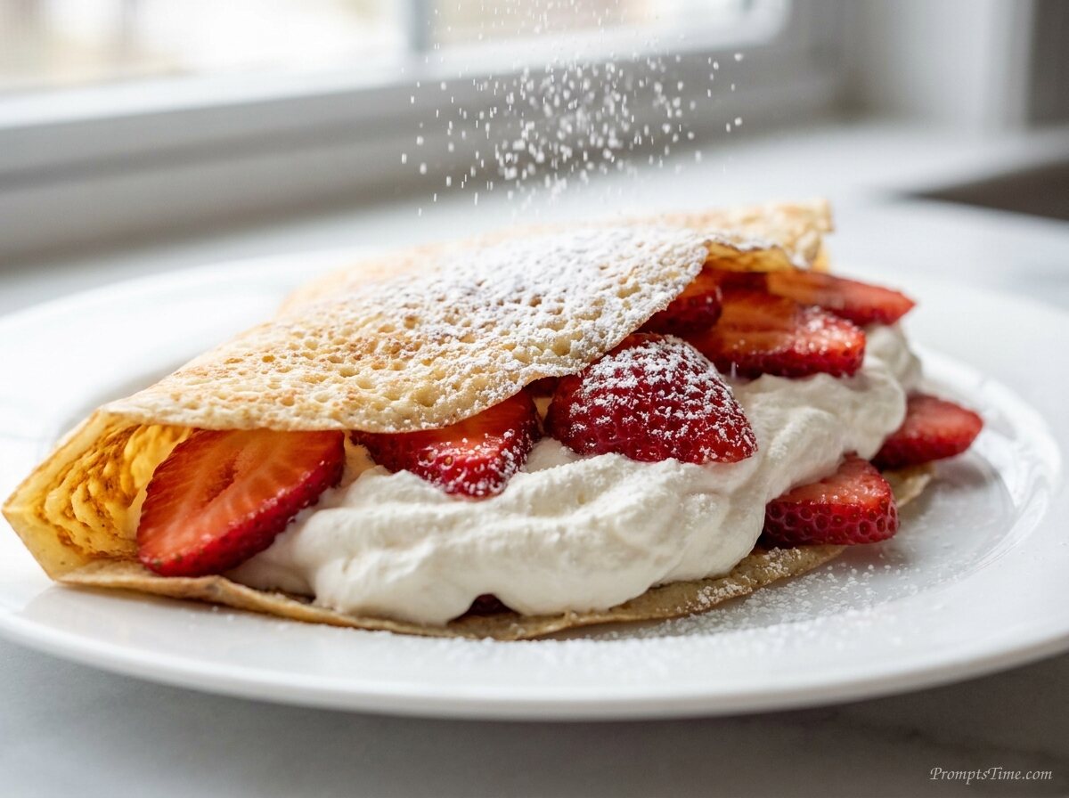 Strawberry crepes with cream — AI-generated images image