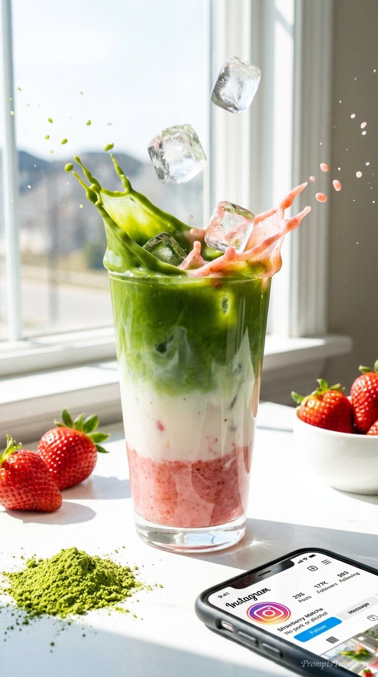 Iced strawberry matcha latte spl… — AI-generated images image