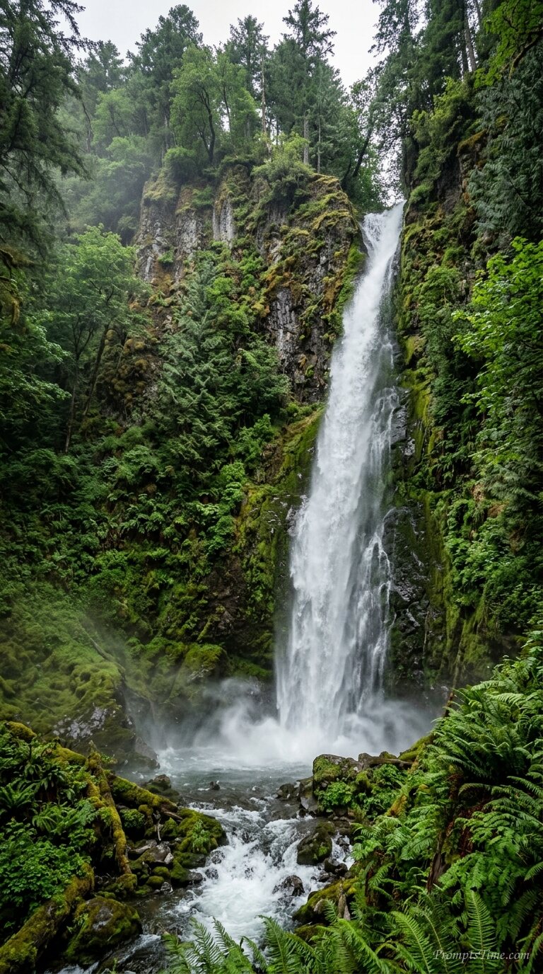 Waterfall cascading down rock face — AI-generated images image