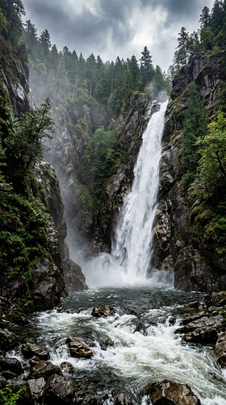Waterfall in rugged canyon — AI-generated images image
