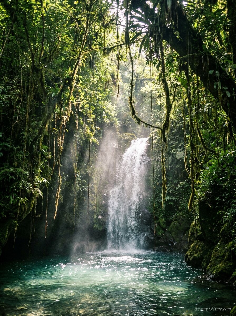 Waterfall in tropical rainforest — AI-generated images image