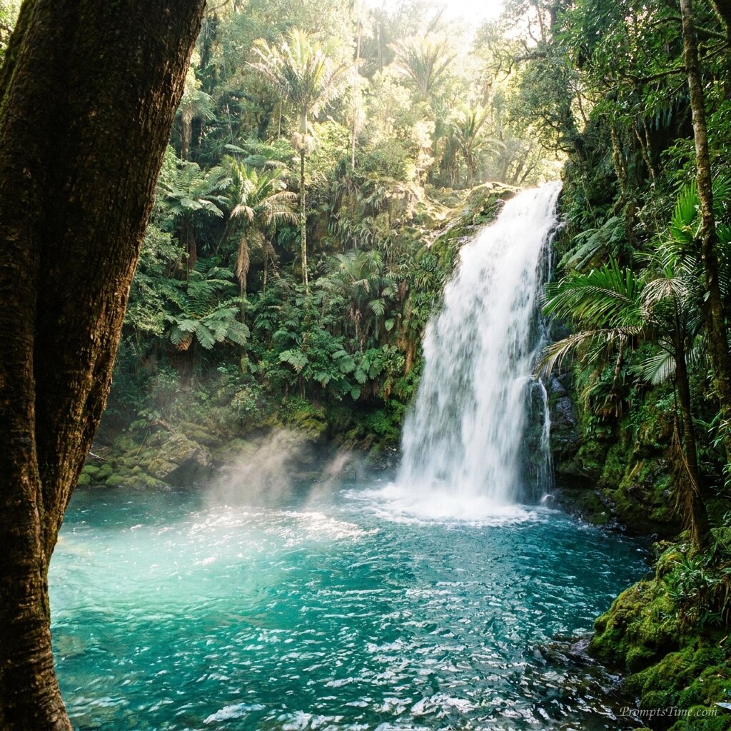 Waterfall dropping into turquois… — AI-generated images image
