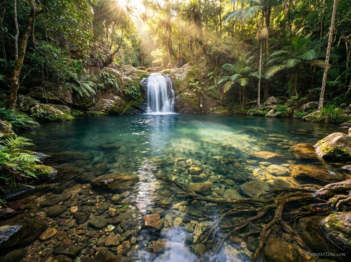 Waterfall flowing into swimming … — AI-generated images image