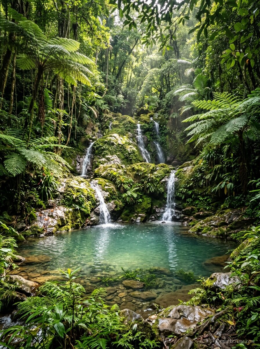 Waterfalls flowing into rainfore… — AI-generated images image